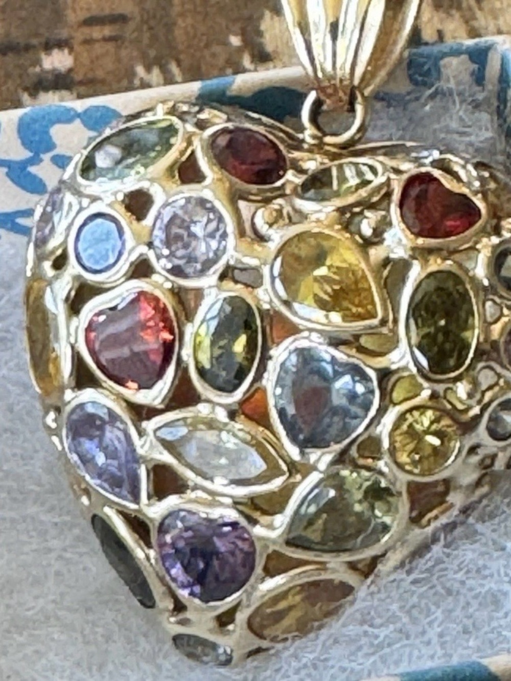 Multigem Heart Pendant Necklace in 14K Gold